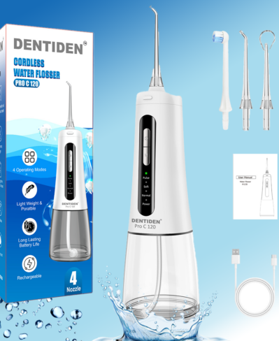 Dentiden Pro C 120 | 4 Nozzles | IPX7 Waterproof | Cordless Rechargeable | 4 Cleaning Modes