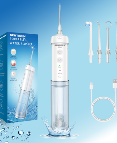 Dentiden Mini Pro | Portable Dental Flosser with 4 Nozzles | IPX7 Waterproof | Cordless, Rechargeable
