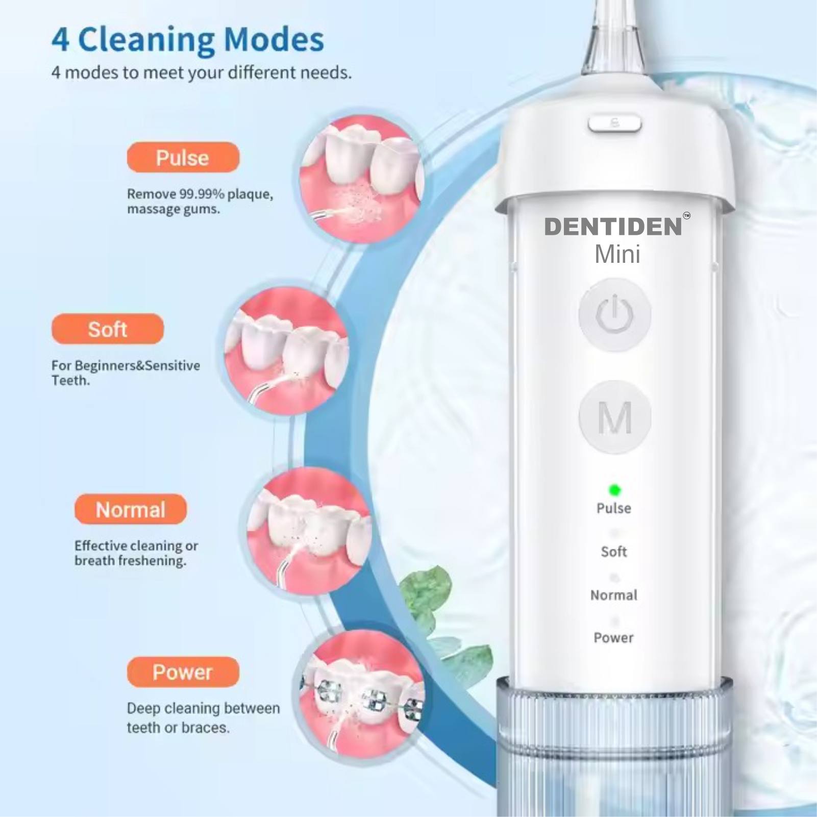 Dentiden Mini Pro | Portable Dental Flosser with 4 Nozzles | IPX7 Waterproof | Cordless, Rechargeable - Image 3