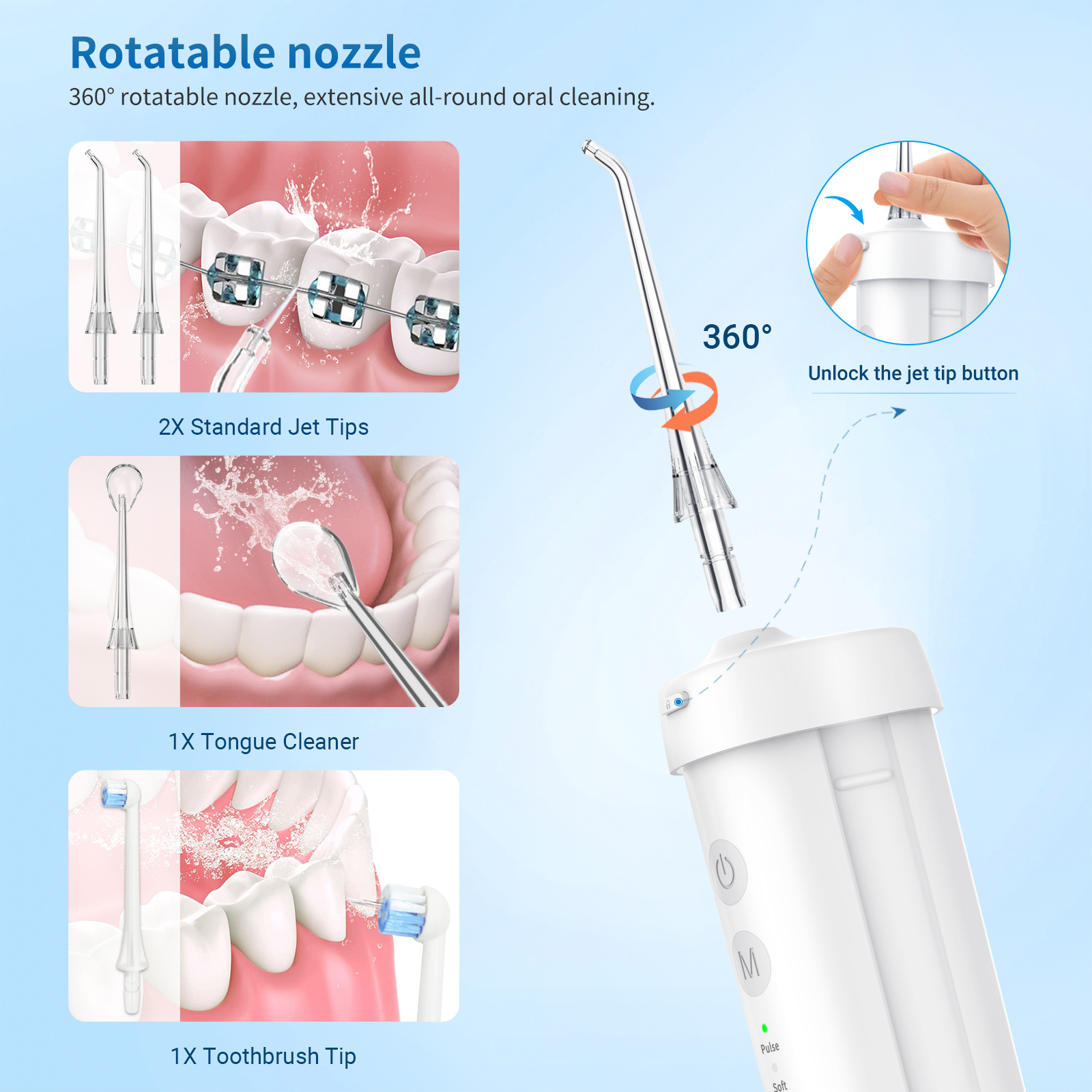 Dentiden Mini Pro | Portable Dental Flosser with 4 Nozzles | IPX7 Waterproof | Cordless, Rechargeable - Image 5